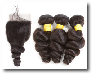 BE 3 Bundle Deal "Tight Loose Wave/Closure" - Beautiful Essence Luxury Hair Collection